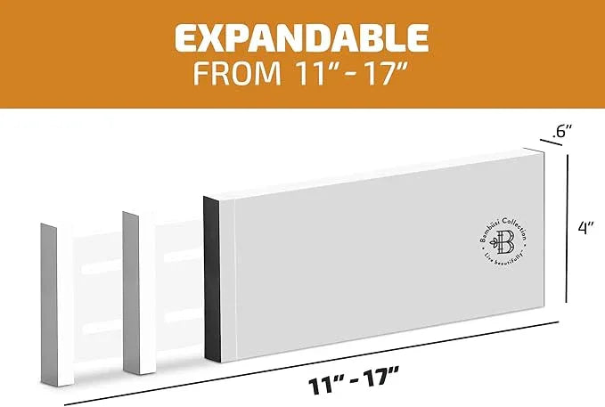 6 Pack Drawer Dividers 4 Inch High, 11”-17" Adjustable Bamboo Organizers Large Expandable Drawer Separators for Cloths, Dresser, Bedroom, Bathroom, Baby Drawer, Office & Kitchen Utensils (White) - ModernBath