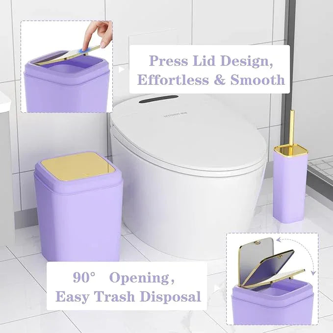 XLHOMO Bathroom Accessories Set - 25PC Bathroom Set with Shower Curtain and Rugs, Purple Bathroom Set, Bathroom Accessory Set with Press-on Lid Trash Can, Soap Dispenser and Qtip Holders - ModernBath