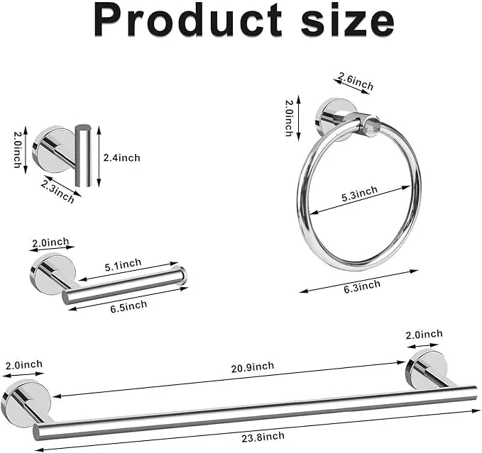 Cilee 10 Piece Chrome Bathroom Hardware Set,2 Pack 5 Piece Bathroom Accessories Set Include 24 inch,16 inch Toilet Paper Holder, Towel bar,Towel Ring,Towel Hook,Stainless Steel Wall Mounted - ModernBath