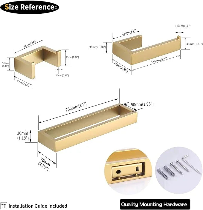 GERZWY Bathroom Accessory 3-Piece Set SUS 304 Stainless Steel Toilet Paper Holder Towel Ring Towel Hooks Wall Mount Gold Finished HG1708-3BE - ModernBath