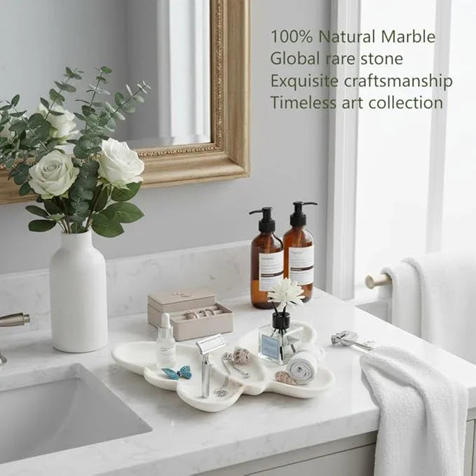 Marmor Real Natural Marble Bathroom Tray for Perfume, Candles, Jewelry Stone Vanity, Bathroom & Kitchen Counter Organizer and Home Decor (Calacatta Gold Marble Butterfly Grid Plate) - ModernBath