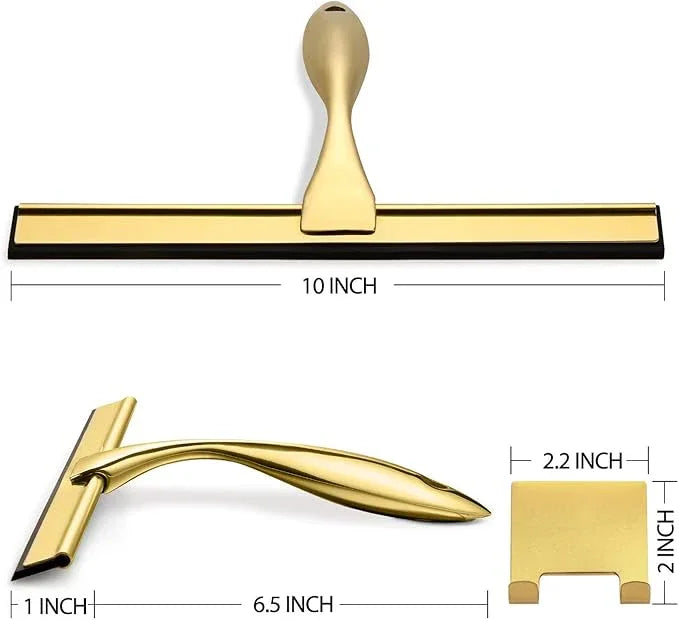 HIWARE All-Purpose Shower Squeegee for Shower Doors, Bathroom, Window and Car Glass - Brass, Stainless Steel, 10 Inches - ModernBath