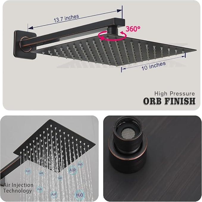 annazom Oil Rubbed Bronze rain Shower Faucet Set Shower System 10 Inches Square Shower Head with Handheld, Waterfall Showerhead, All Metal Shower Faucet Trim Repair Kits (Contain Shower Valve) - ModernBath