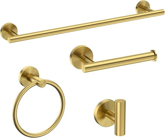 USHOWER Brushed Gold Bathroom Accessories Set, 24-Inch Towel Bar Set Wall Mounted, Durable SUS304 Stainless Steel Bathroom Hardware Set, 4-Piece - ModernBath