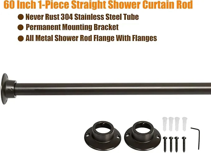 Artiwell 60" Heavy Duty Straight Shower Rod With Shower Rod Flange, Permanent Mount Shower Curtain Rod With Screws Bracket, Never Rust Stainless Steel, Window Curtain and Closet Rod, Oil Rubbed Bronze - ModernBath