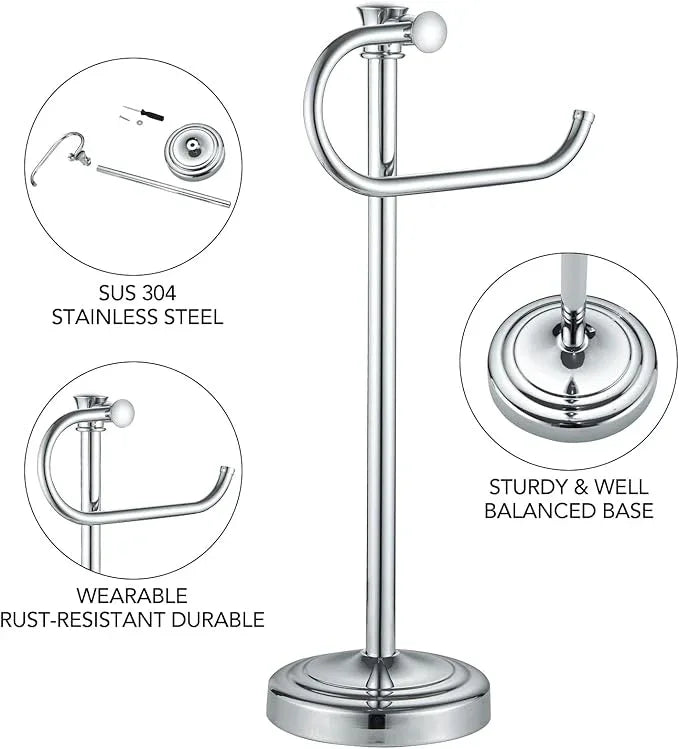 BESy 17 Inch Polished Chrome Stand Towel Bar Hanger Hand Towel Bar Bathroom Vanity Countertop Towel Holder Free Standing Stainless Steel Towel Ring Hardware Accessories Towel Rack - ModernBath
