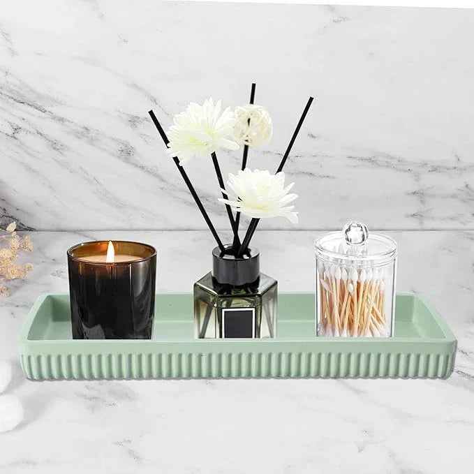 XLHOMO Resin Light Green Bathroom Accessories Set 5 Pcs, Lotion Soap Dispenser, Toothbrush Holder, Bathroom Tumbler, Qtip Holder and Vanity Tray, Bathroom Countertop Organizer Set for Modern Apartment - ModernBath
