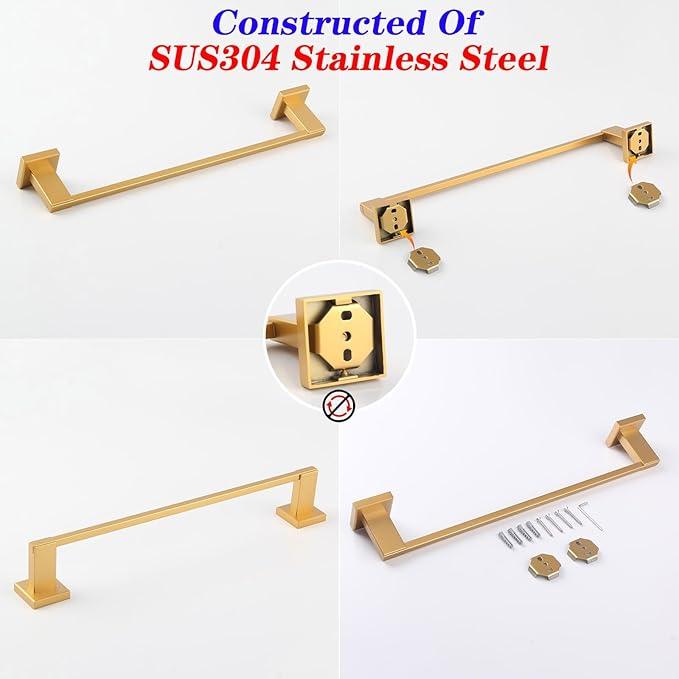GERZWY 18-Inch Gold Towel Rack, Single Towel Bars for Bathroom, Wall Mounted Stainless Steel Hand Towel Holder JG1901A45-BE - ModernBath