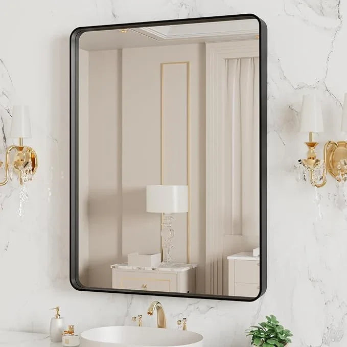 LOAAO 20X16 Inch Black Metal Framed Bathroom Mirror for Wall, Matte Black Bathroom Vanity Mirror Farmhouse, Large Rounded Rectangle Mirror, Anti-Rust, Hangs Horizontally or Vertically - ModernBath