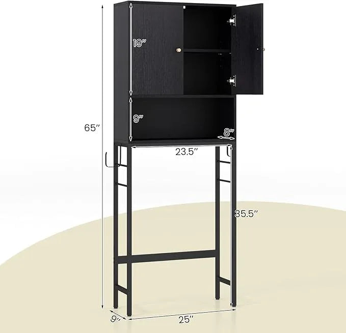 Giantex Over The Toilet Storage Cabinet, Bathroom Space Saver W/Toilet Paper Holder & Hook, Adjustable Shelf & Bottom Bar, Open Storage Cube, Over Toilet Bathroom Organizer for Laundry, Restroom - ModernBath