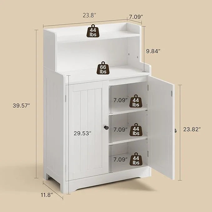 Gizoon 40" H Bathroom Storage Cabinet, Freestanding Organizer with 2 Doors, 2 Adjustable Shelves, Floor Pantry Cabinet for Dining Room, Kitchen, Living Room, Hallway, White - ModernBath