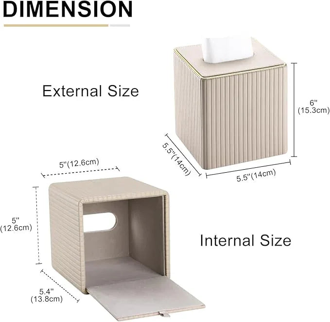 KINGFOM Square Tissue Box Cover, PU Leather Tissue Box Holder for Kleenexs with Magnetic Bottom Cover for Facial Tissues/Napkins, Office & Living Room Decor Box Beige - ModernBath