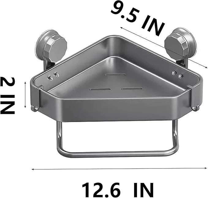 Corner Shower Caddy Suction Cup Shower Shelf Corner No Drilling Carbon Bathroom Shower Organizer Storage Rack Adhesive with Towel Bar 4 Hooks (2-PCS, Gray) - ModernBath
