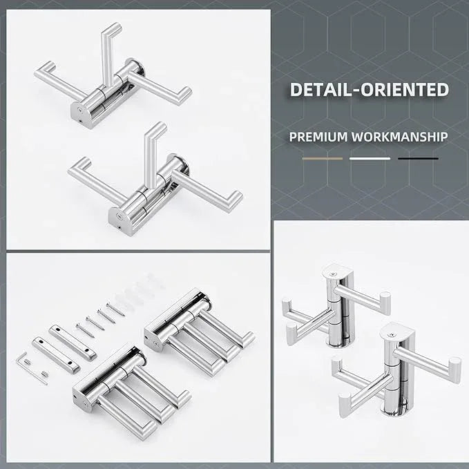 Angle Simple Swivel Towel Hooks for Bathroom, SUS 304 Stainless Steel Foldable 3 Arms Hand Towel Holder, Coat Wall Hooks, Polished Chrome, 2 Pack - ModernBath