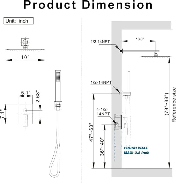 HoliSpa Brushed Nickel Shower System, Shower Faucet Set with 10-Inch Rain Showerhead and Handheld Spray, Wall Mounted High-Pressure Showerhead Combo Set Included Valve and Trim, Brushed Nickel - ModernBath