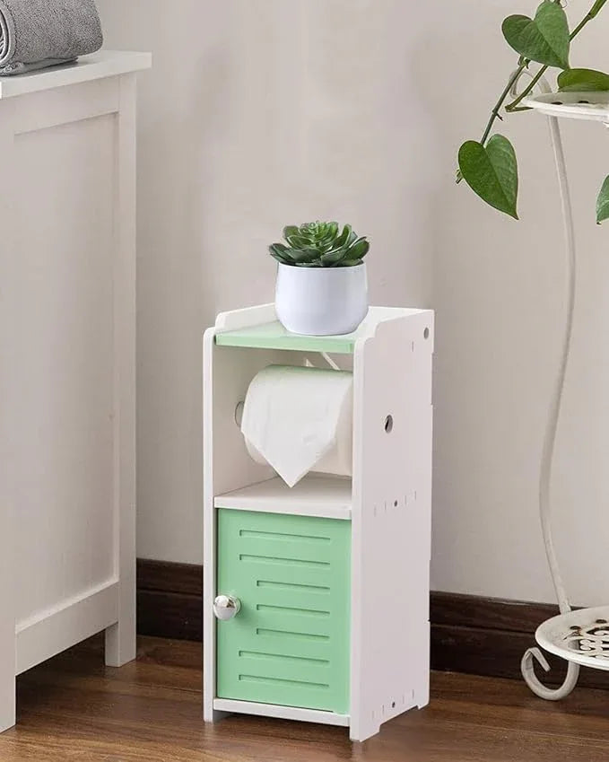AOJEZOR Toilet Paper Holder Stand: Freestanding PVC Cabinet Storage for Small Bathroom Spaces for Homes and Renters-Mint Green - ModernBath