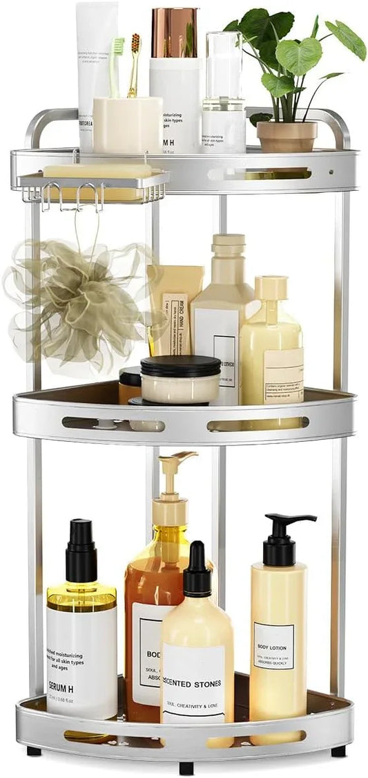 Corner Shower Caddy Standing, 3-Tier Rustproof Shower Organizer with Soap Holder, Aluminum Shower Shelf Stand for Bathroom Storage, Siver - ModernBath