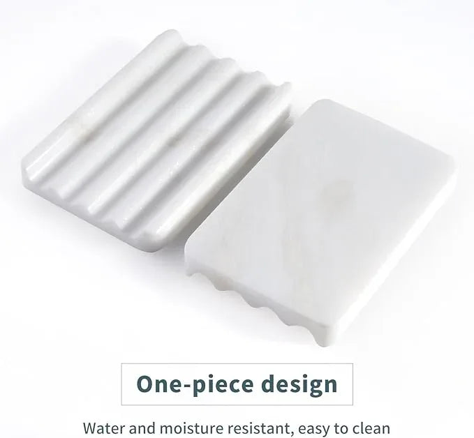 2PCS Koville African Natural Marble Soap Dish for Shower, Stone Soap Tray for Bathroom, Bar Soap Holder for Sink, Stripe Grooves Saver Keep Bars Dry Easy Clean (Namib Bianco) - ModernBath