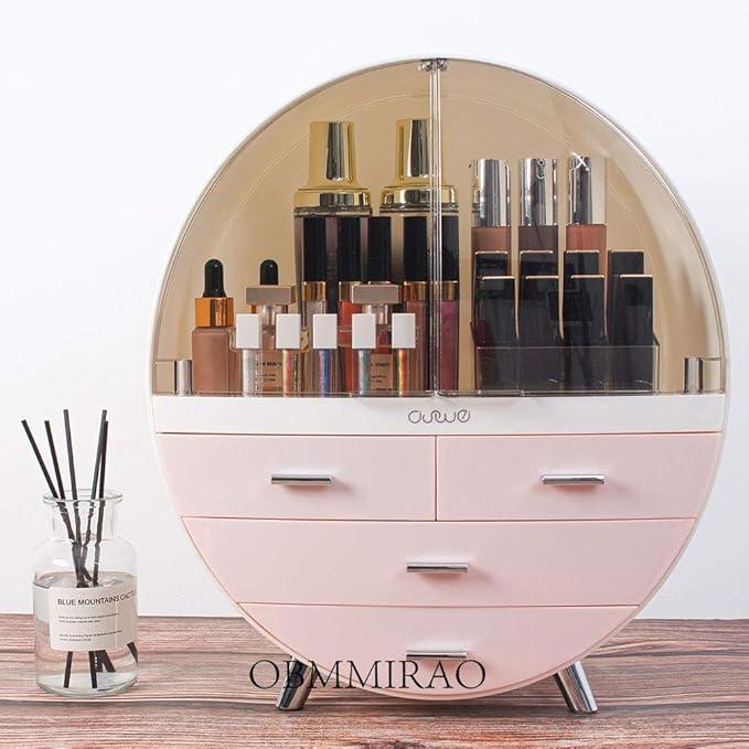 OBMMIRAO Elegant Dustproof Makeup Storage Organizer Box, Waterproof Large Cosmetics Organizer Storage with Drawers Skincare Cosmetic Display Cases for Countertop Bathroom Dresser Dedroom - ModernBath