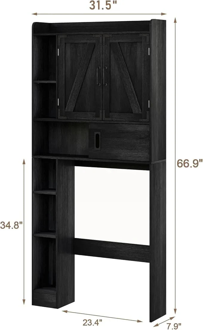 ChooChoo Over The Toilet Storage Cabinet, Farmhouse Bathroom Storage Cabinet with Sliding Door, Over Toilet Storage with Adjustable Shelves, Space-Saving, Black - ModernBath