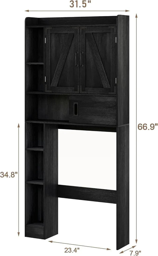ChooChoo Over The Toilet Storage Cabinet, Farmhouse Bathroom Storage Cabinet with Sliding Door, Over Toilet Storage with Adjustable Shelves, Space-Saving, Black - ModernBath