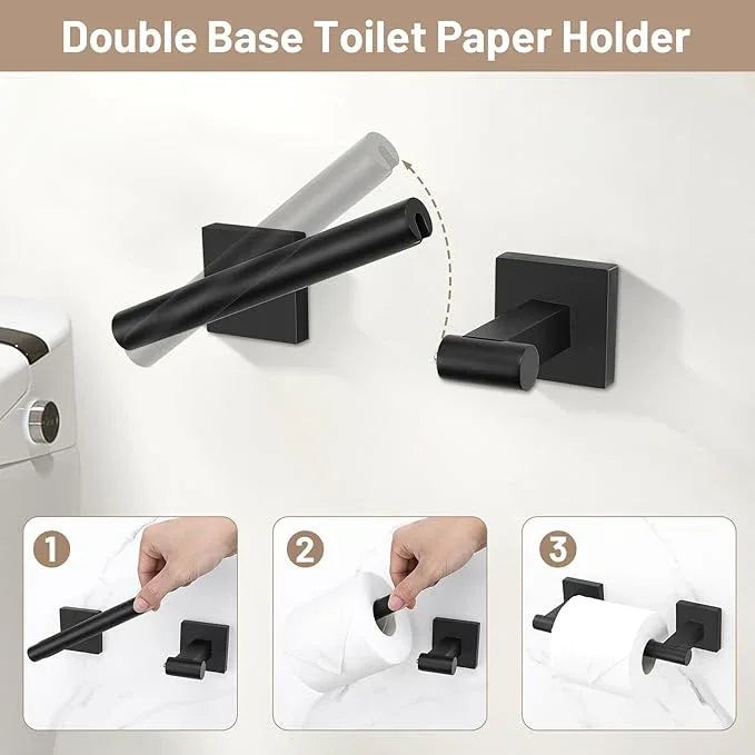 Matte Black Bathroom Hardware Set, 5-Piece Bath Towel Bar Set with 23.6” Towel Bar, Towel Ring, Toilet Paper Holder, Two Hooks, SUS304 Towel Racks for Bathroom Wall Mounted - ModernBath