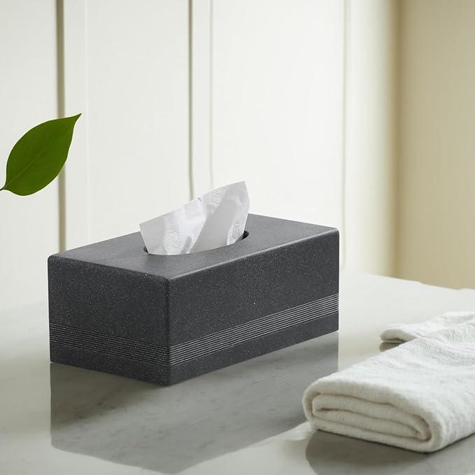 Haocoott Tissue Box Cover Rectangle, Resin Facial Tissues Holder Covers RectangularToilet Paper Holder Case Dispenser Home Decorative for Bathroom Kitchen Bedroom Living Room Office (Black) - ModernBath