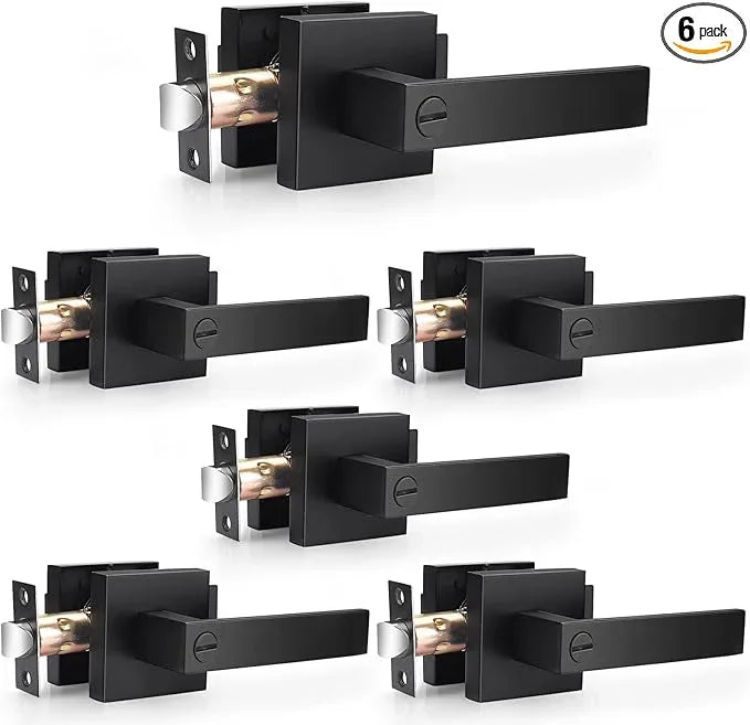 Probrico 6 Pack Matte Black Door Handles Heavy Duty Flat Square Privacy Interior Door Levers for Bedroom & Bathroom, Keyless Interior Handles for Left &Right Handled Doors - ModernBath