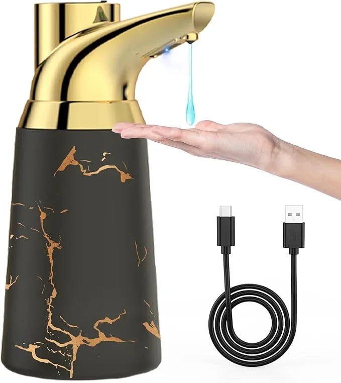 Greatmay Adjustable Automatic Soap Dispenser Touchless, Ceramic Material，4 Adjustable Levels， Type-c Rechargeable Operated Sensor Liquid Soap Pump，Touch-Free Hand Sanitizer Dispenser (Black Gold) - ModernBath