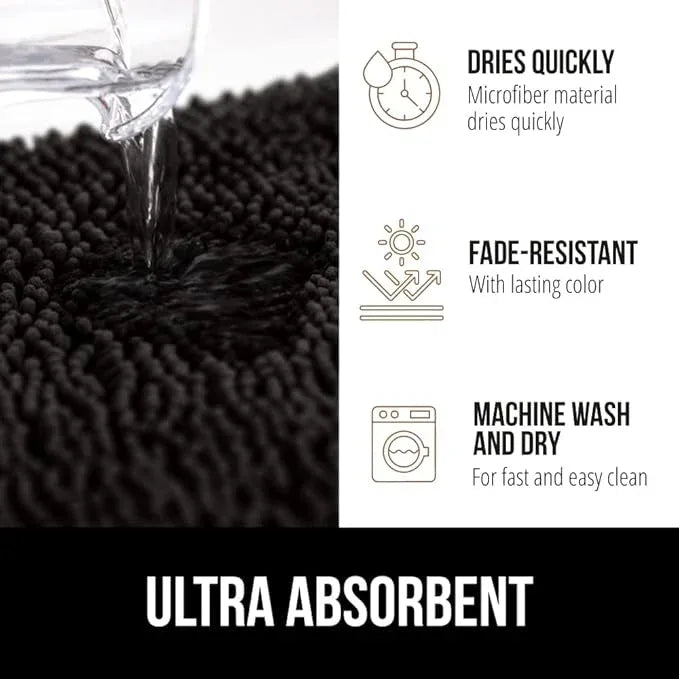 GORILLA GRIP Bathroom Rug Sets, Soft Chenille 2 Piece Area Rugs Set, Toilet Base Mat and 30x20 Carpet, Absorbent Microfiber Washable Mats Dry Quickly, Home Décor and Bath Room Accessories, Black - ModernBath