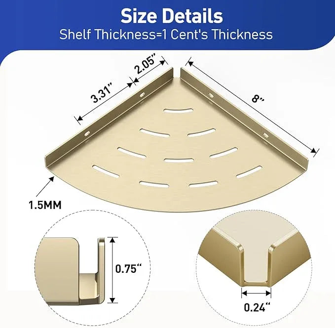 Corner Shower Shelves Load Capacity 40 Lbs 304 Stainless Steel Shelf for Shower Will Not Rust 8in Shower Corner Shelf Brushed Gold Drilling Installation - ModernBath