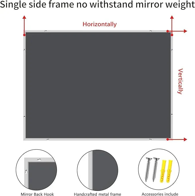 COFENY Silver Bathroom Mirror for Wall, 30x36 Inch Rectangle with Metal Frame, Modern Vanity for Bathroom Living Room, Entryway Hangs Horizontal or Vertical - ModernBath