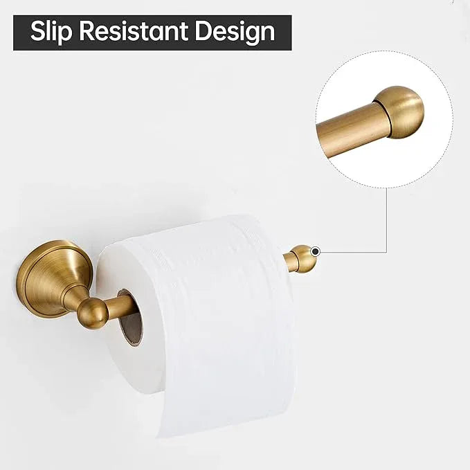 Antique Brass Toilet Paper Holder Towel Ring, Brass Towel Holder Toilet Paper Roll Holder, Rustic Vintage Oval Towel Rack Bathroom Accessories Set Hardware 2 Pieces Farmhouse Wall Mounted - ModernBath
