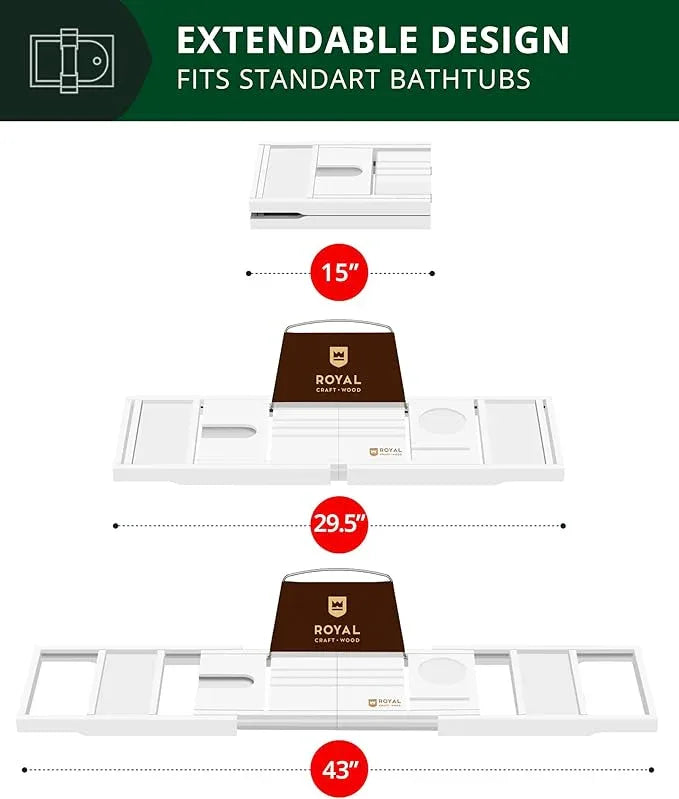 ROYAL CRAFT WOOD Premium Foldable Bathtub Tray - Wood Bath Tray for Tub, Bamboo Shelf, Expandable Bath Table Trays, Bathtub & Bathroom Accessories for New Home & Mothers Day & Birthday Gifts for Mom - ModernBath