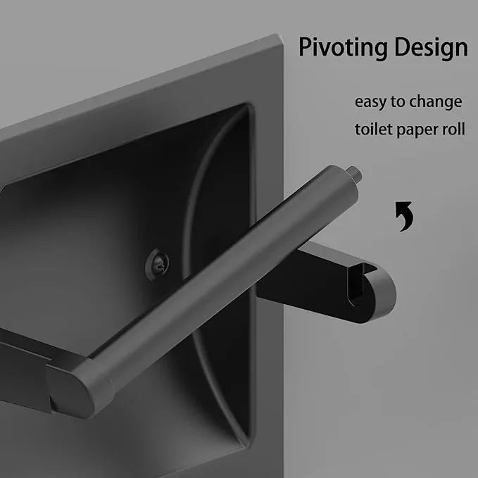 Matte Black Recessed Toilet Paper Holder for Regular Rolls,Contemporary Hotel Style Pivoting Toilet Tissue Holder Wall Mount Made of Metal, in Wall Toilet Paper Holder - ModernBath