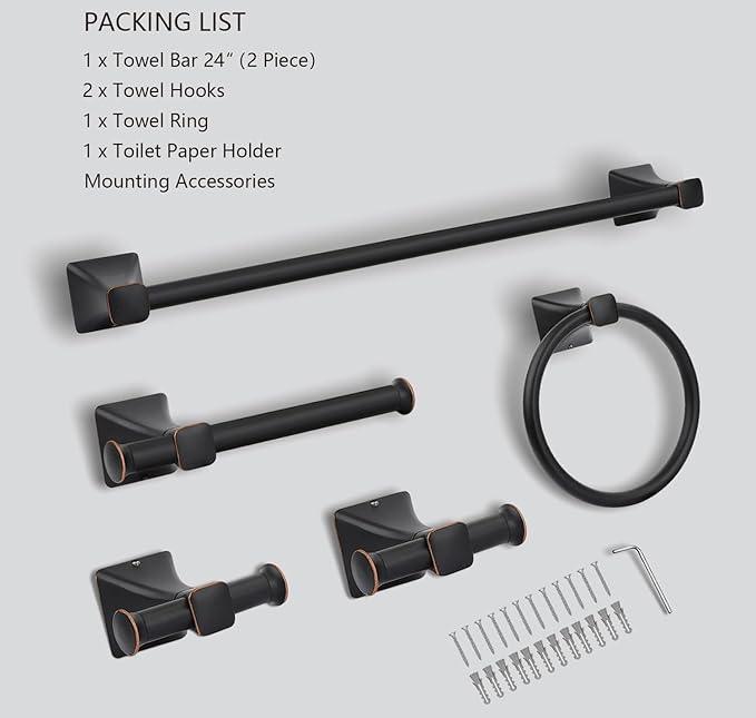 5 Piece Bathroom Hardware Accessories Set, SUS304 Stainless Steel Bath Towel Bar Set, 24 Inch Towel Racks for Bathroom Wall Mounted, Bath Towel Holder Set, Matte Black - ModernBath