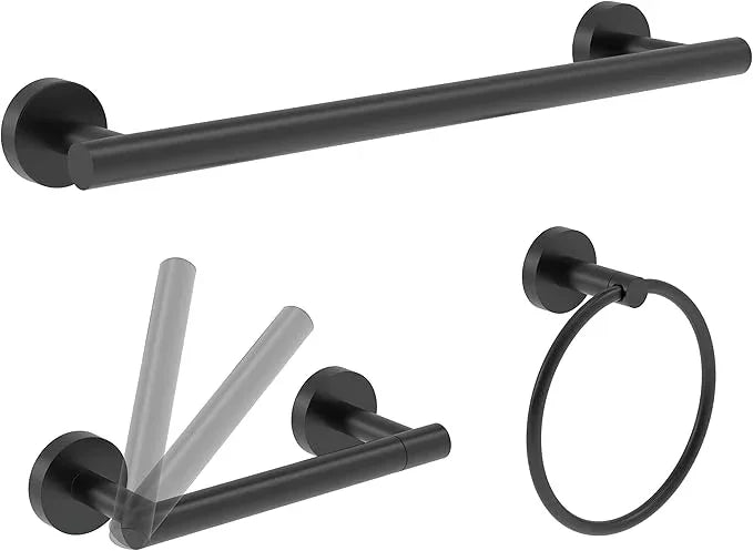 3pc Bathroom Hardware Set with Matte Black Toilet Paper Holder, Towel Ring, Towel Bar SUS304 Stainless Steel Toilet Paper Roll Holder Wall Mount, Bathroom Towel Holder, Towel Rack Set - ModernBath