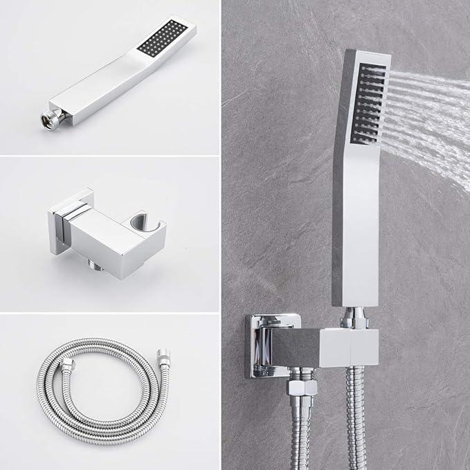 KOJOX Shower System with High Pressure 10 Inch Rainfall Shower Head, Handheld Shower head and Shower Faucet Trim, Rain Mixer Shower Set Wall Mounted Chrome（Valve Include） - ModernBath