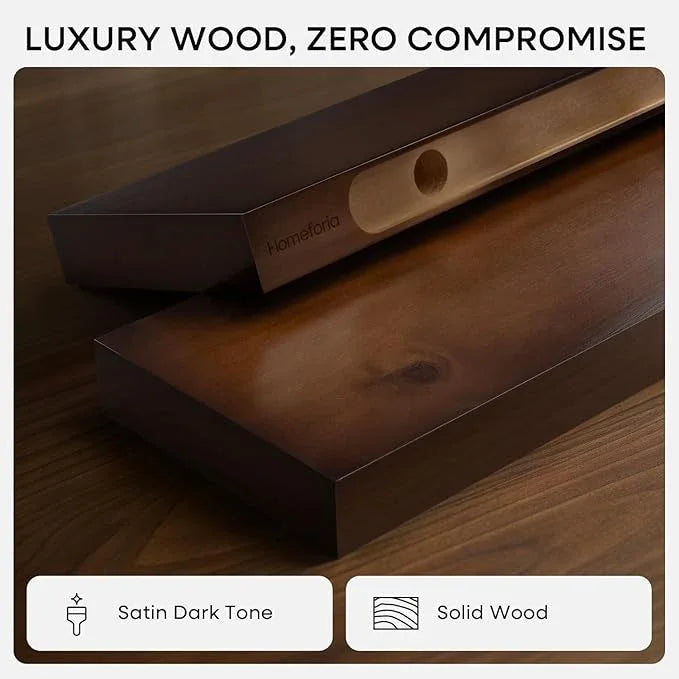 Homeforia 30inch Walnut Floating Shelves for Wall Mounted, High End Solid Real Wood 30 in Floating Shelf, Dark Brown Wooden 30 inch Long Floating Shelves, Heavy Duty Bracket, 30 X 6.5 X 1.75, Set of 4 - ModernBath