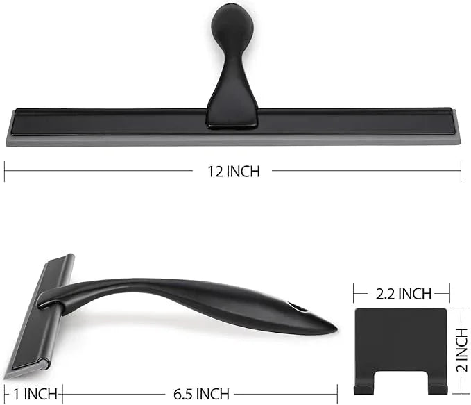 HIWARE All-Purpose Shower Squeegee for Shower Doors, Bathroom, Window and Car Glass - Black, Stainless Steel, 12 Inches - ModernBath