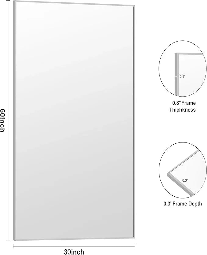 KOCUUY Silver Bathroom Mirror, 60"x30" Large Rectangle Bathroom Mirror for Wall, HD Tempered Glass, Anti-Rust Brushed Silver Frame, Modern Design for Bathroom, Bedroom, Hang Horizontal/Vertical - ModernBath