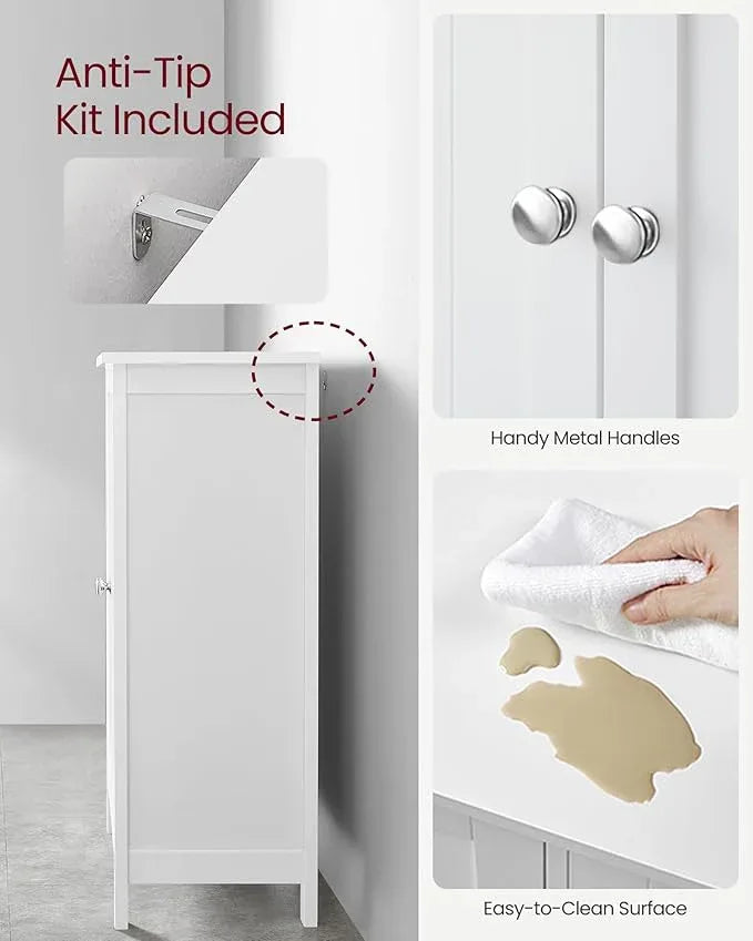 VASAGLE Floor Storage Cabinet, Freestanding Storage Unit with 2 Adjustable Shelves, for Bathroom Living Room Dining Kitchen, 11.8 x 23.6 x 31.5 Inches, White UBCB60W - ModernBath