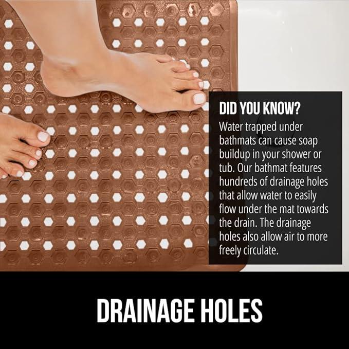 GORILLA GRIP Patented Square Shower Stall Mat, Small Bathtub Floor Mats for Stand Up Showers with Suction Cups and Drainage Holes, Machine Wash, Soft on Feet, Bathroom Accessories 21x21 Inch, Brown - ModernBath