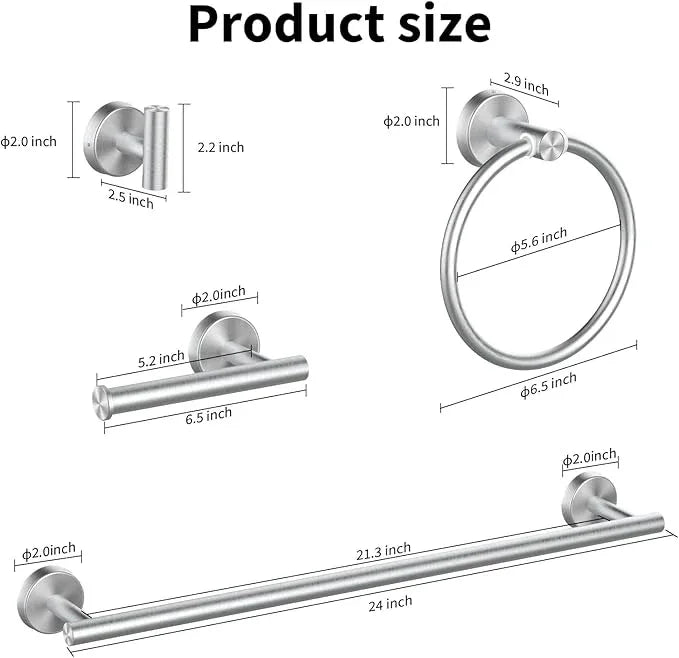 Cilee 8 Piece Brushed Nickel Bathroom Hardware Set, 24inch Bathroom Towel bar+Towel Ring+Toilet Paper Holder+ Robe Towel Hook, SUS304 Stainless Steel Bathroom Accessory Set - ModernBath