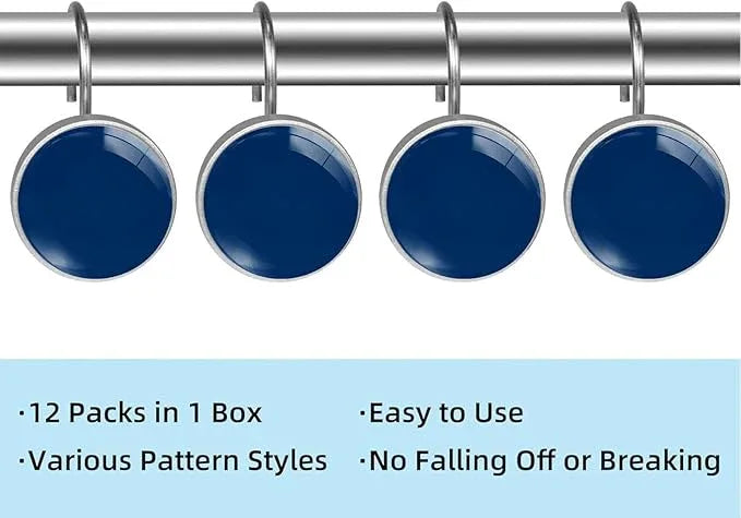 Navy Shower Curtain Hooks Set of 12 Rustproof Metal Decorative Shower Hooks for Curtains Rods Blue Shower Curtain Rings for Bathroom Living Room Bedroom - ModernBath