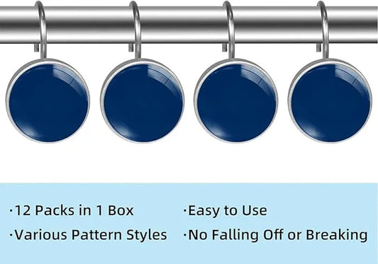 Navy Shower Curtain Hooks Set of 12 Rustproof Metal Decorative Shower Hooks for Curtains Rods Blue Shower Curtain Rings for Bathroom Living Room Bedroom - ModernBath