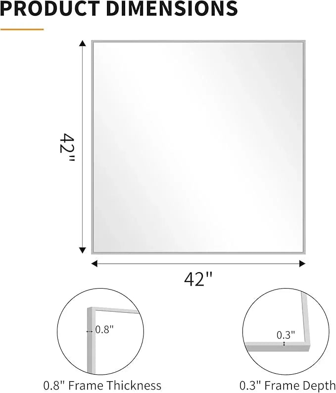 KOCUUY Silver Mirror, 42"x42" Square Bathroom Mirror for Wall, HD Tempered Glass, Anti-Rust Frame, Modern Design for Bathroom, Bedroom, Living Room, Entryway - ModernBath
