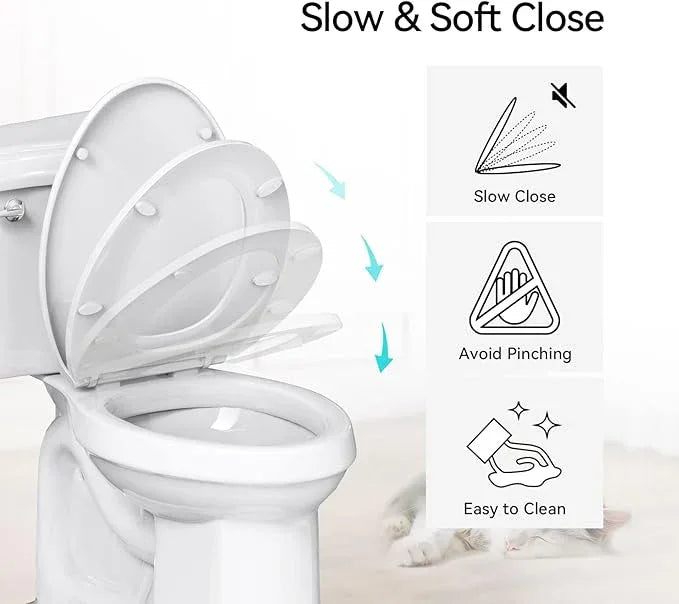 R&T Round Toilet Seat for Standard Toilet Bowl (16.5'') No-Slam Soft-Closing Quick-Release Hinge & Quick-Attach Hardware Never Loosen Plastic White - ModernBath