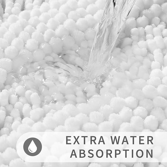 Yimobra Toilet Rugs U Shaped Washable 24 x 20, Non Slip and Super Absorbent Toilet Mat, Quick Dry, Ultra Luxury Microfiber Chenille Plush Fluffy Contour Bath Rugs for Toilet Base, White - ModernBath