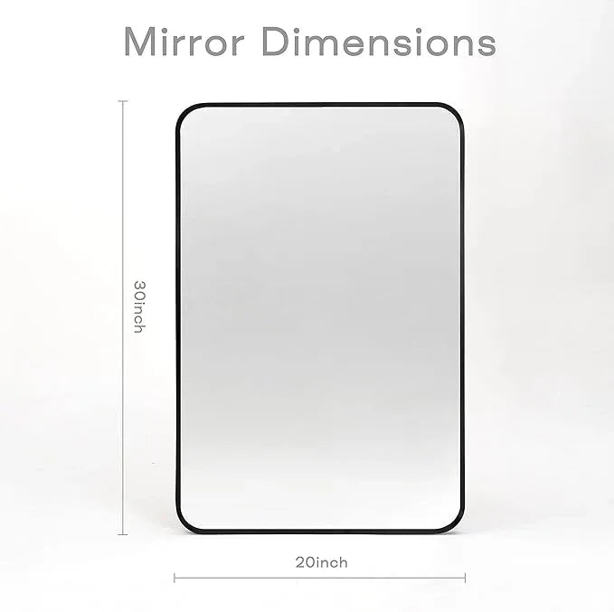 Minuover Wall Mount Mirror for Bathroom, Brush Black Metal Framed Rounded Corner Rectangular Vanity Mirror (20" x 30", Black) - ModernBath